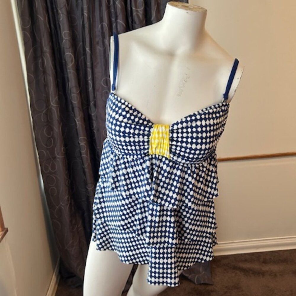 24 & Ocean Blue/White Plaid Taniki top, size L